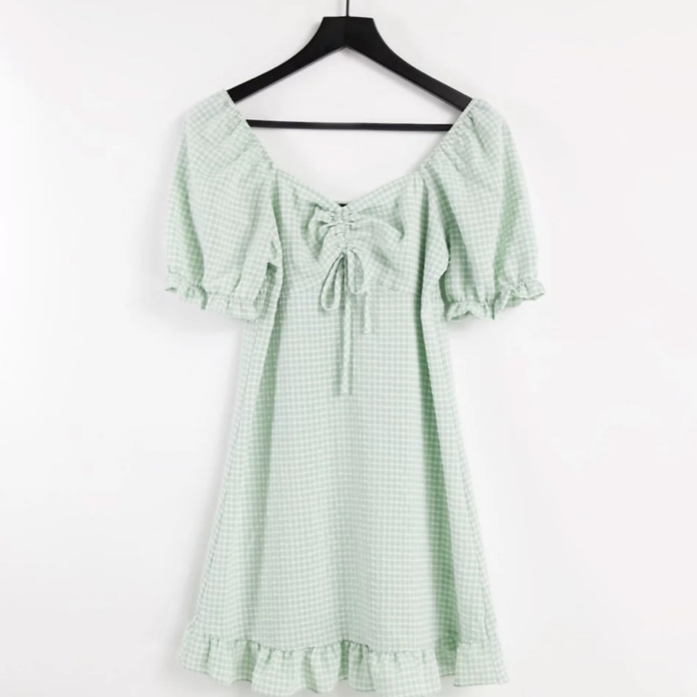 ASOS New Look Petite gingham frill hem mini dress - Green - 6